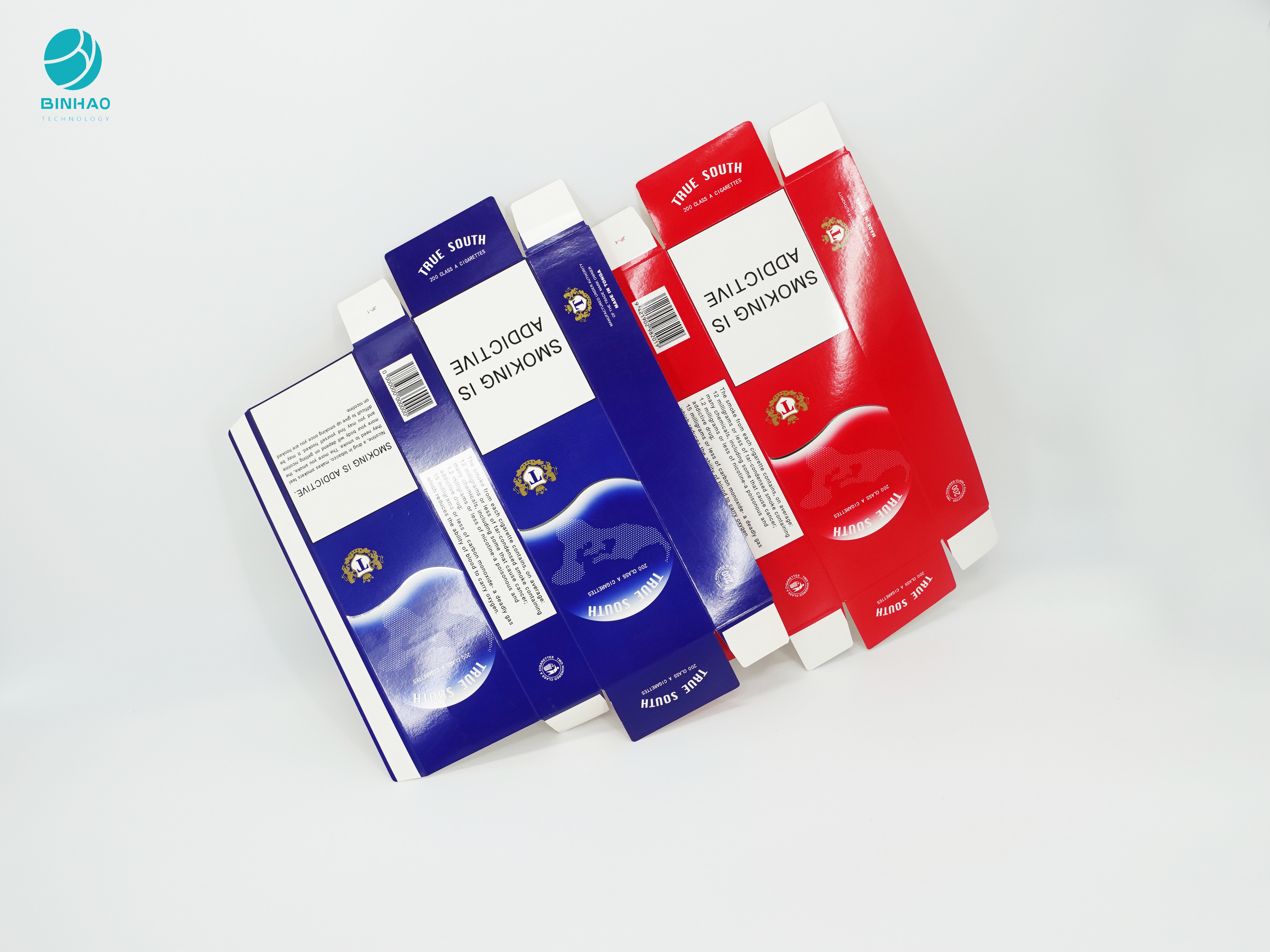 पूर्ण सेट सिगरेट पैकेज के लिए उभरा हुआ डिजाइन राजा आकार कार्डबोर्ड बॉक्स मामले